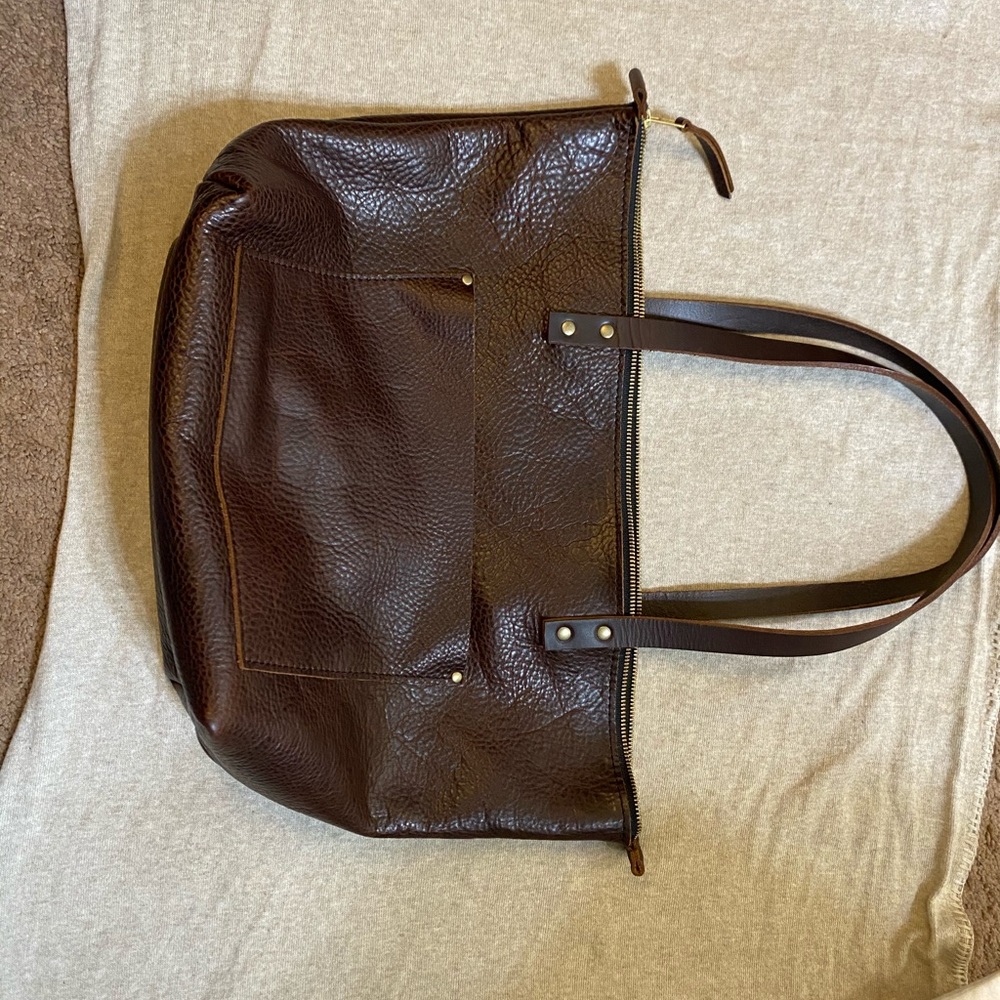 Portland leather goods large zipper tote/coldbrew